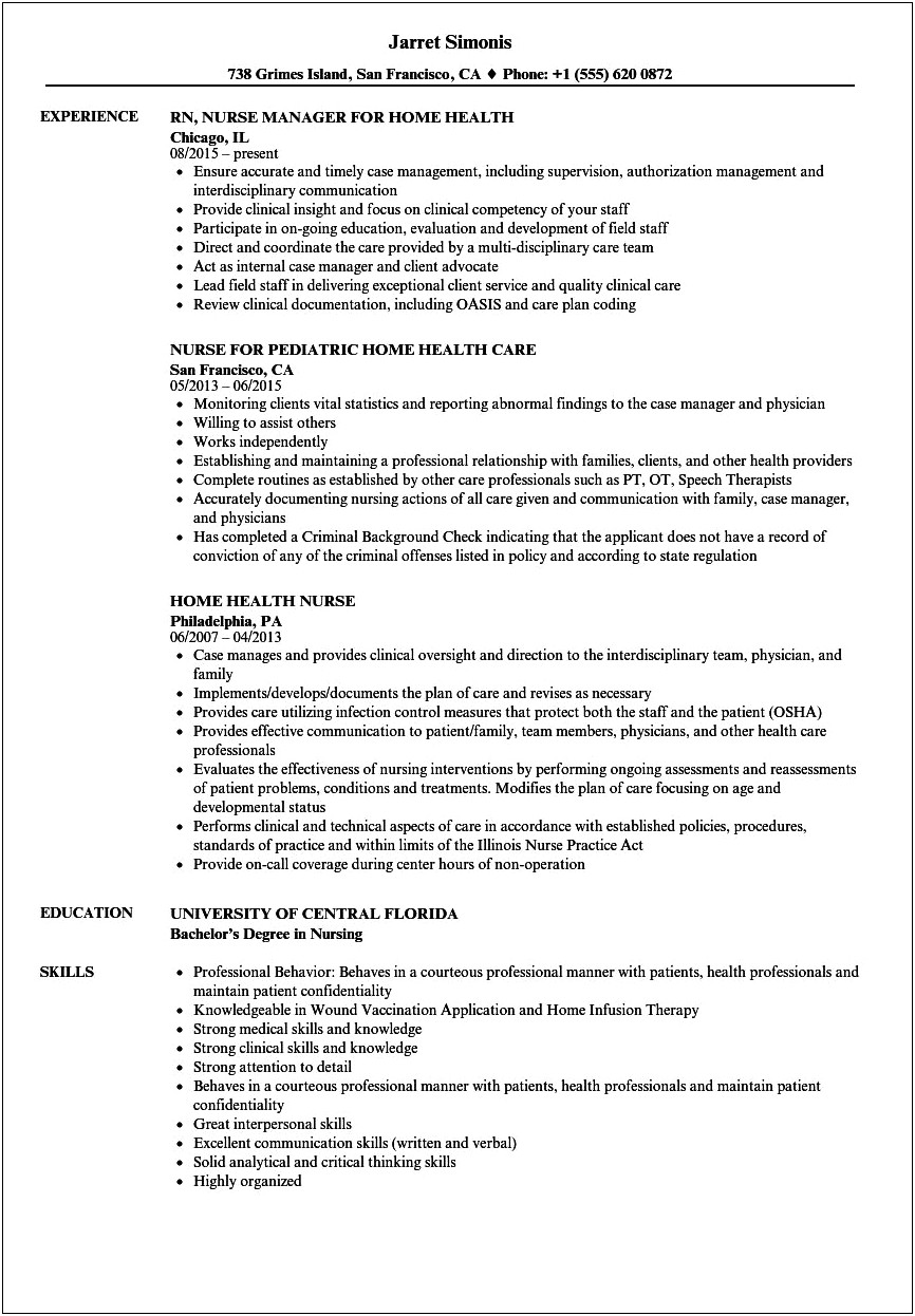 Medical Home Health Care Resume Objective