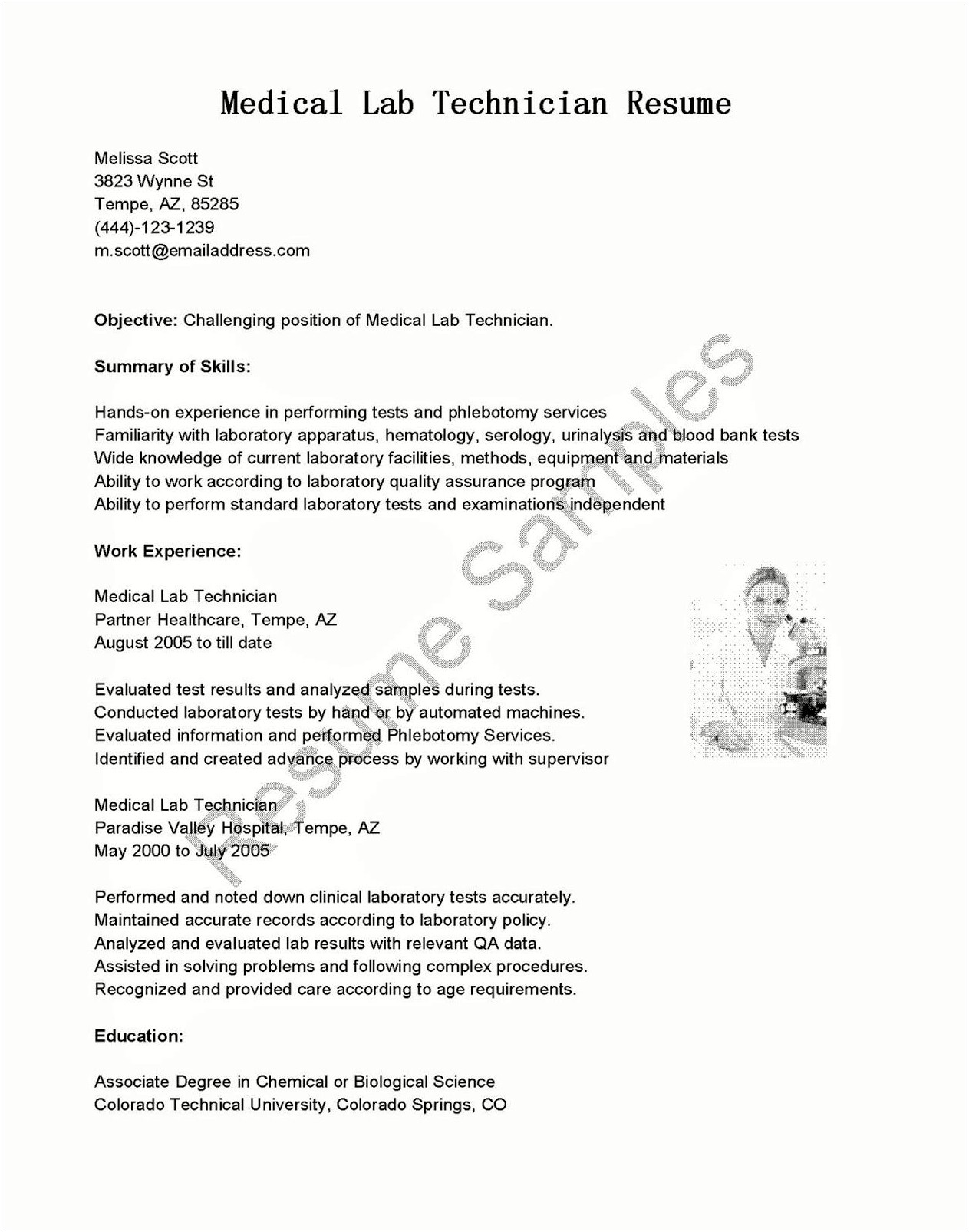 Medical Lab Objective For Resume