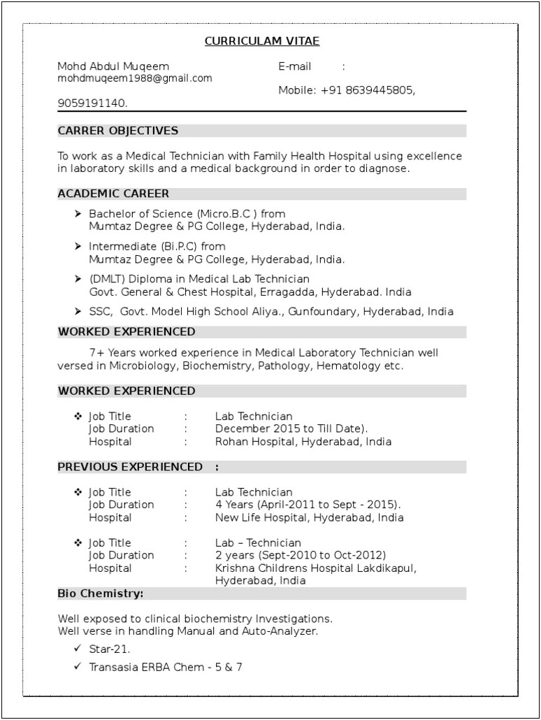 Medical Laboratory Science Resume Objectives