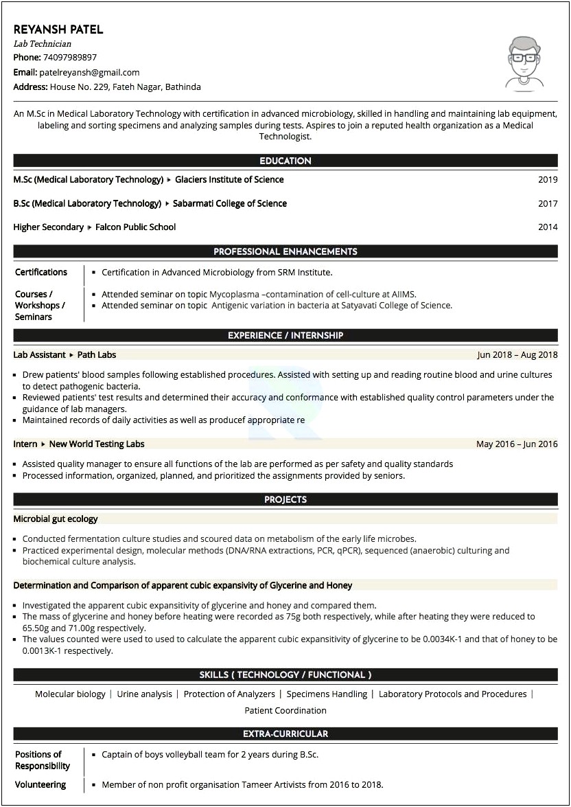 Medical Laboratory Technologist Resume Examples