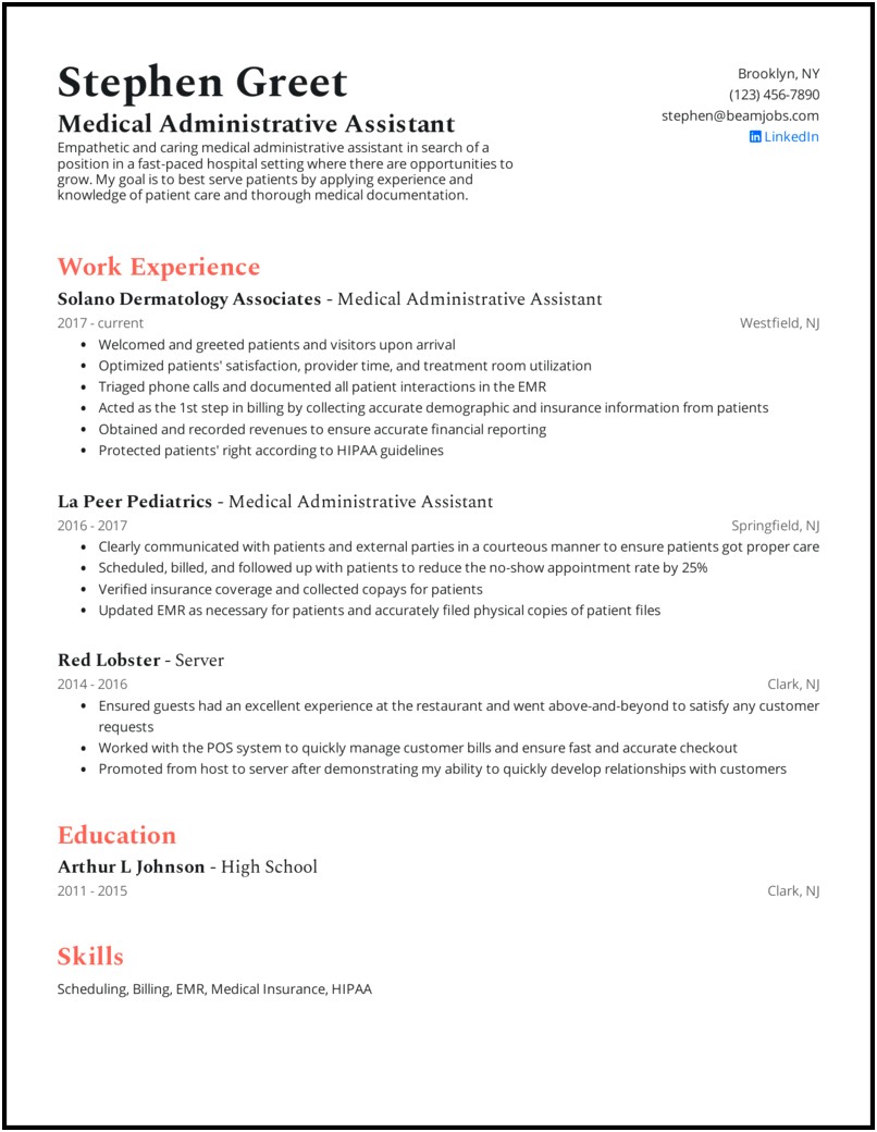 Medical Office Administrative Assistant Resume Skills