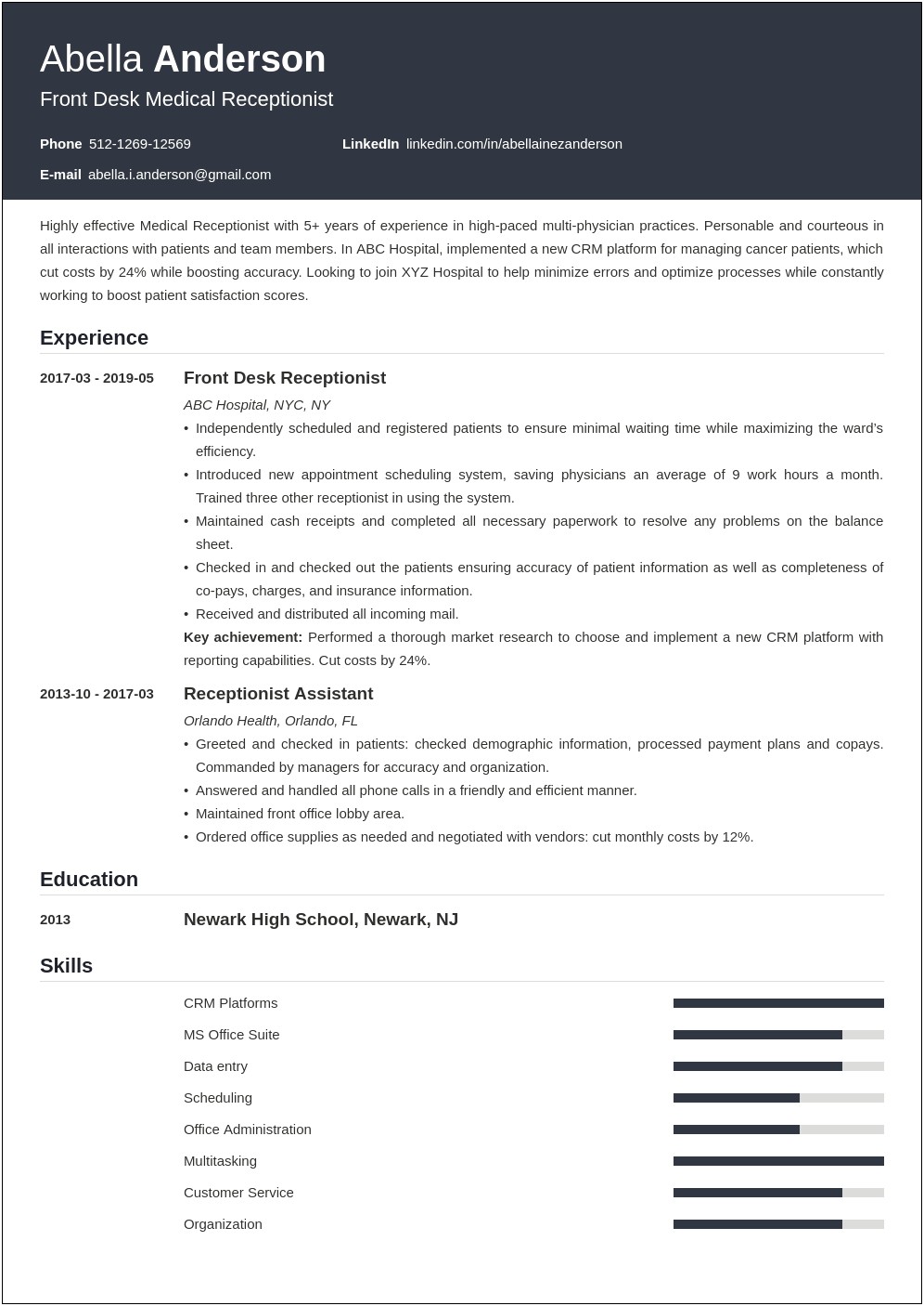 Medical Office Receptionist Resume Examples