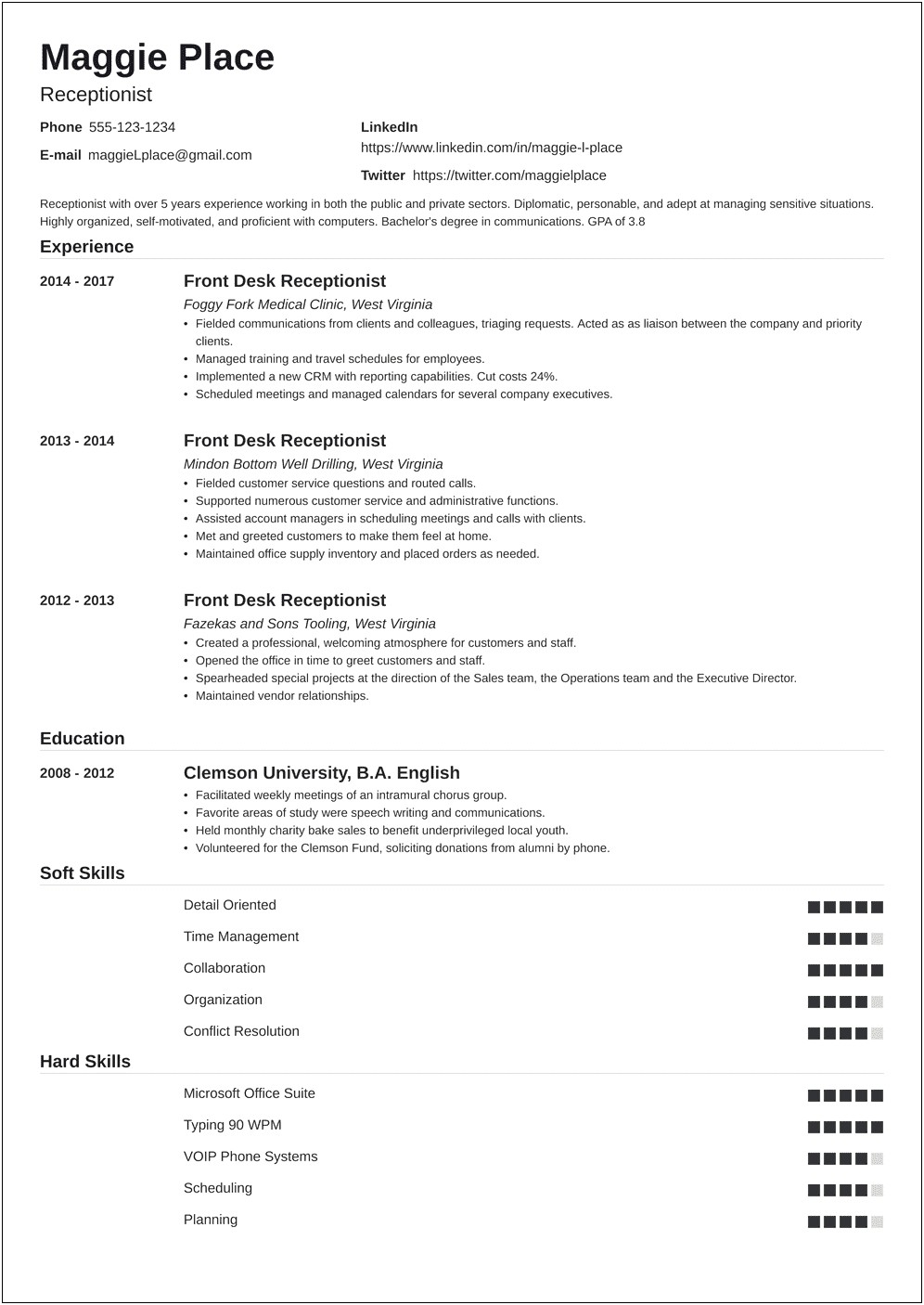 Medical Office Receptionist Resume Template 2019