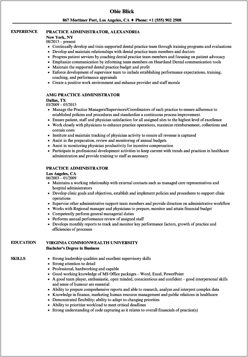 Medical Practice Manager Resume Objective