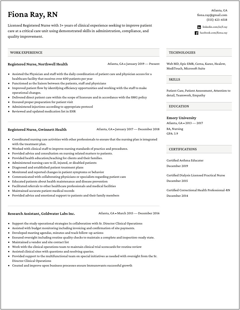 Medical Professional Certifications On Resume Sample