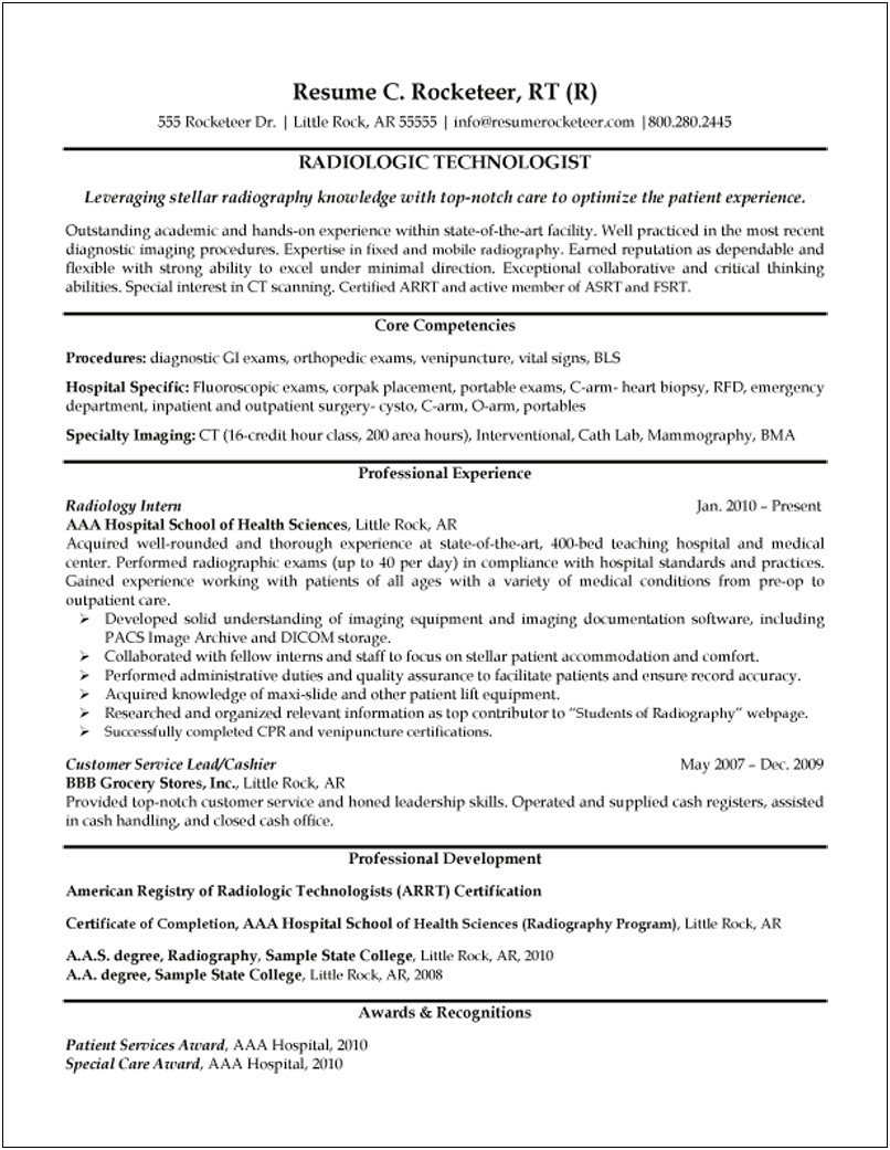 Medical Radiation Technologist Resume Examples