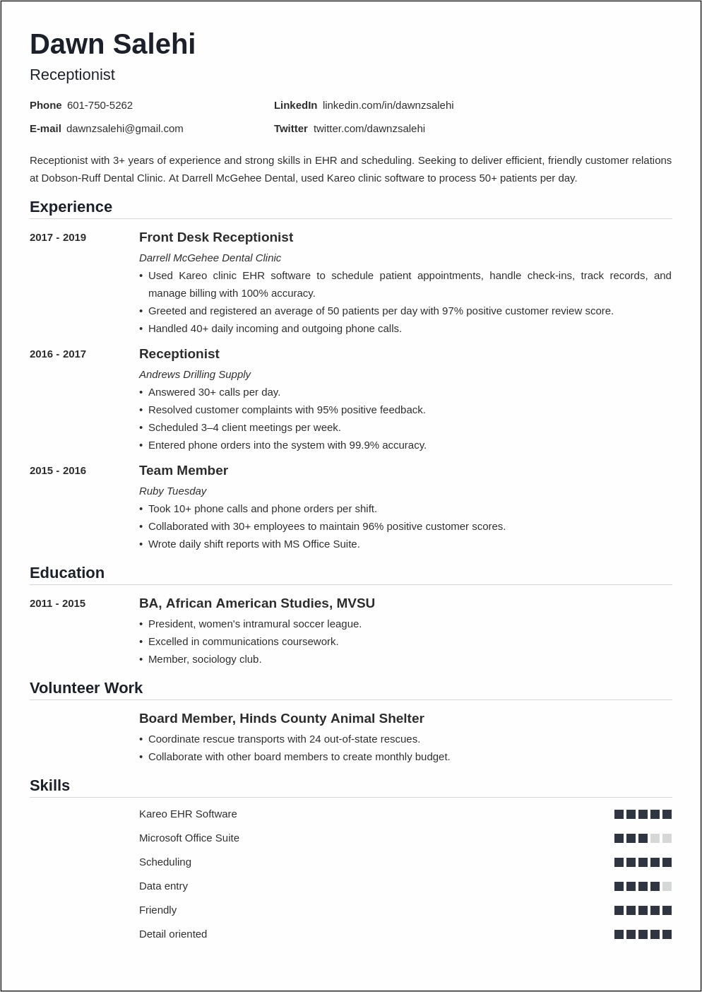 Medical Receptionist Objective On Resume