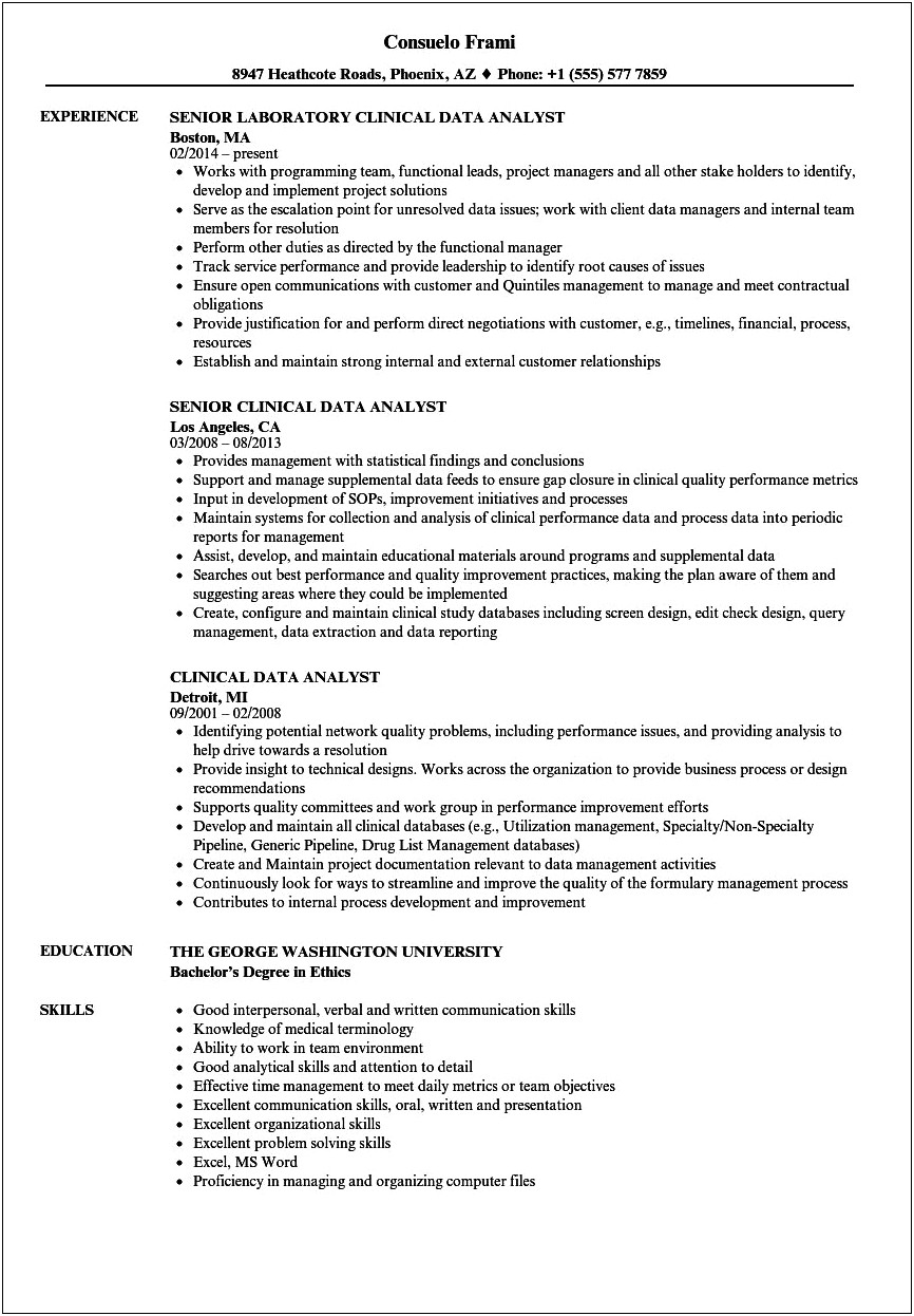 Medical Records Analyst Resume Sample
