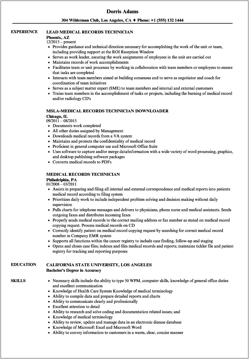 Medical Records Clerk Resume With No Experience