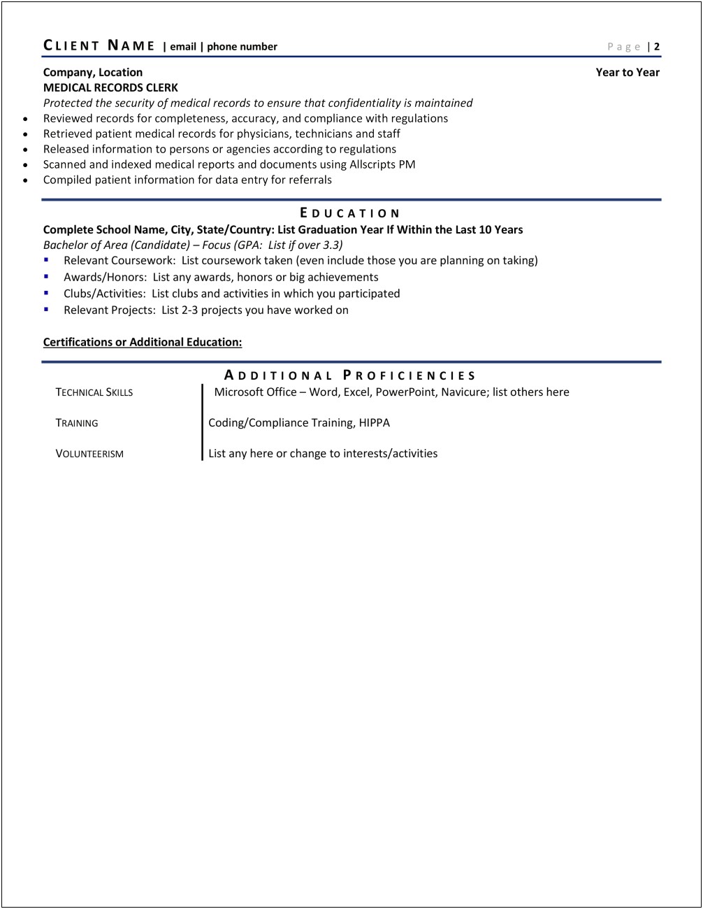 Medical Records Technician Resume Objective