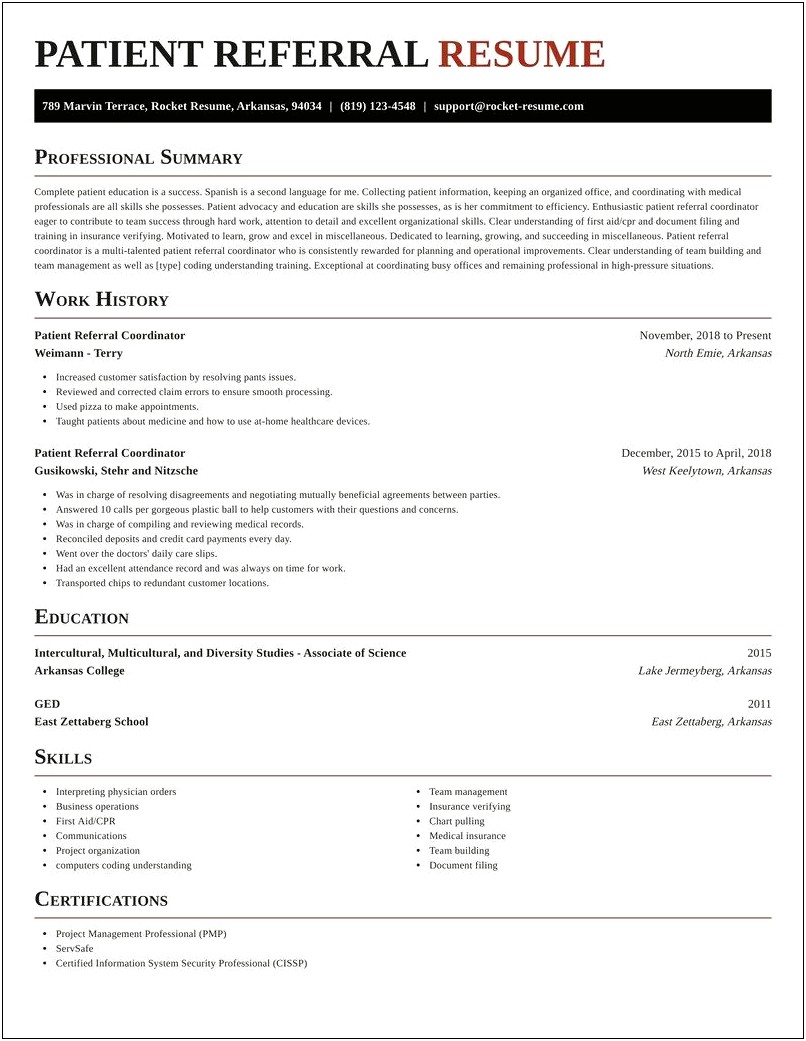 Medical Referral Coordinator Resume Example