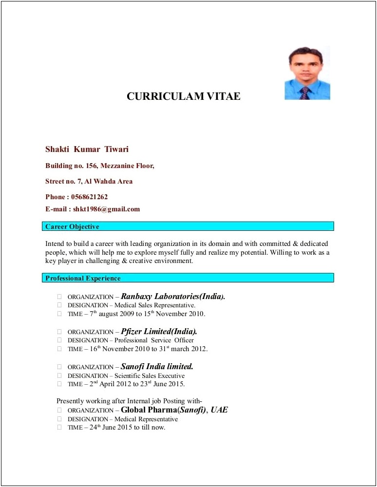 Medical Representative Career Objective Resume
