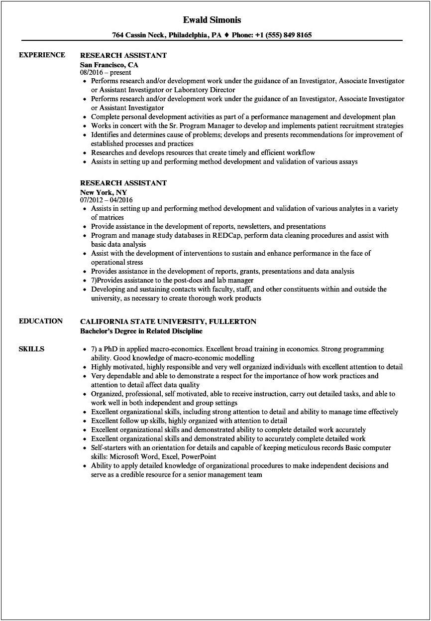 Medical Research Assistant Skills Resume