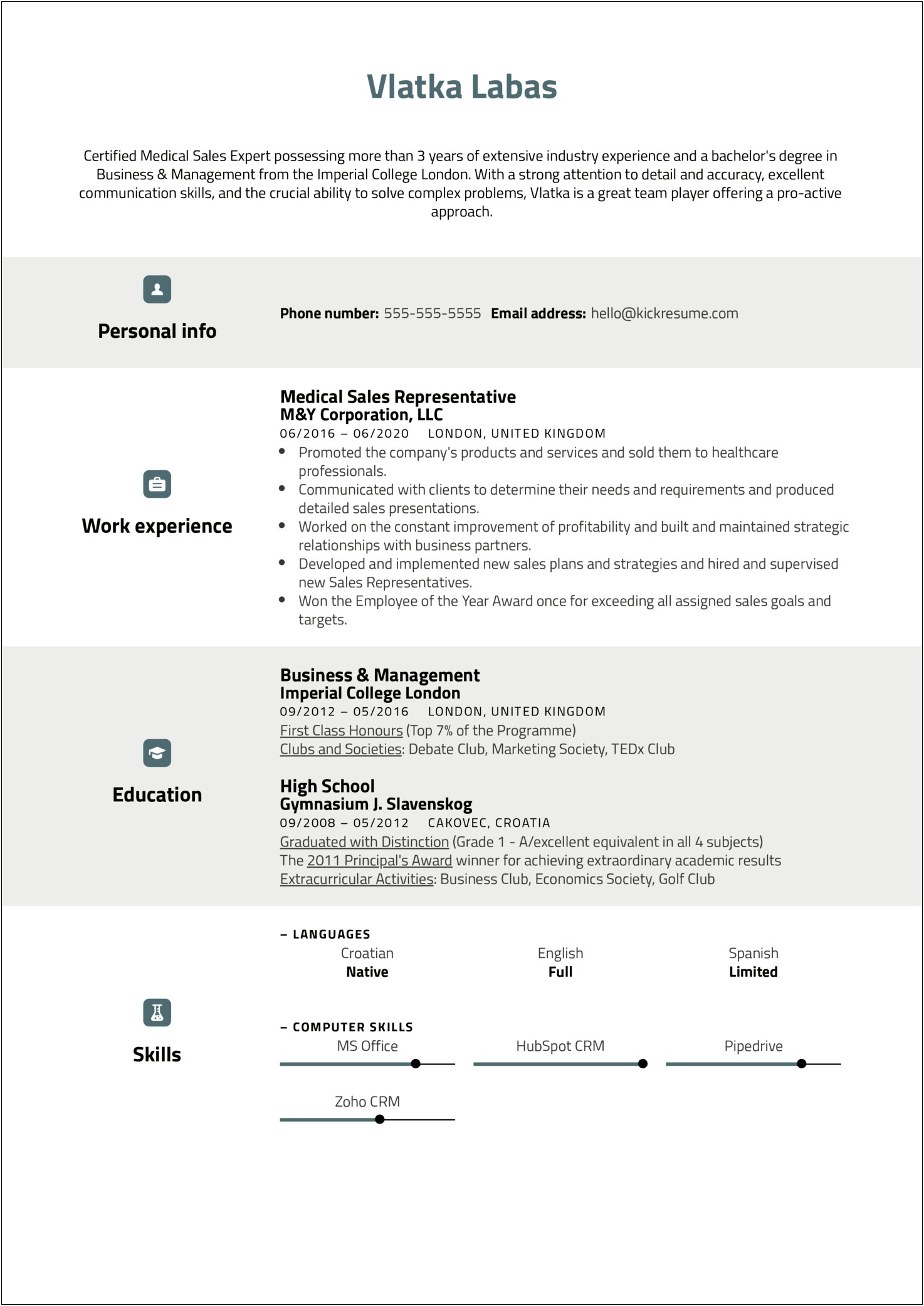 Medical Sales Manager Resume Examples