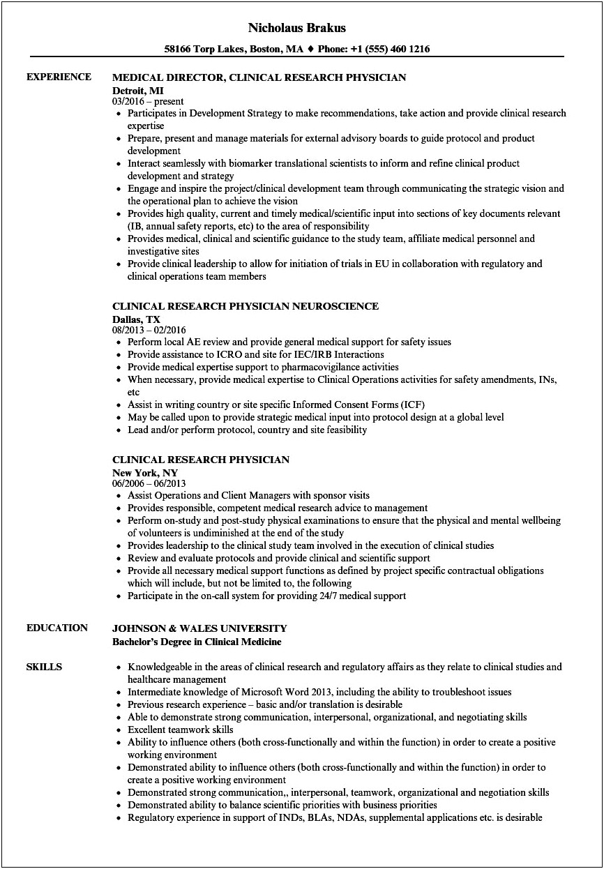 Medical School Resume Research Example