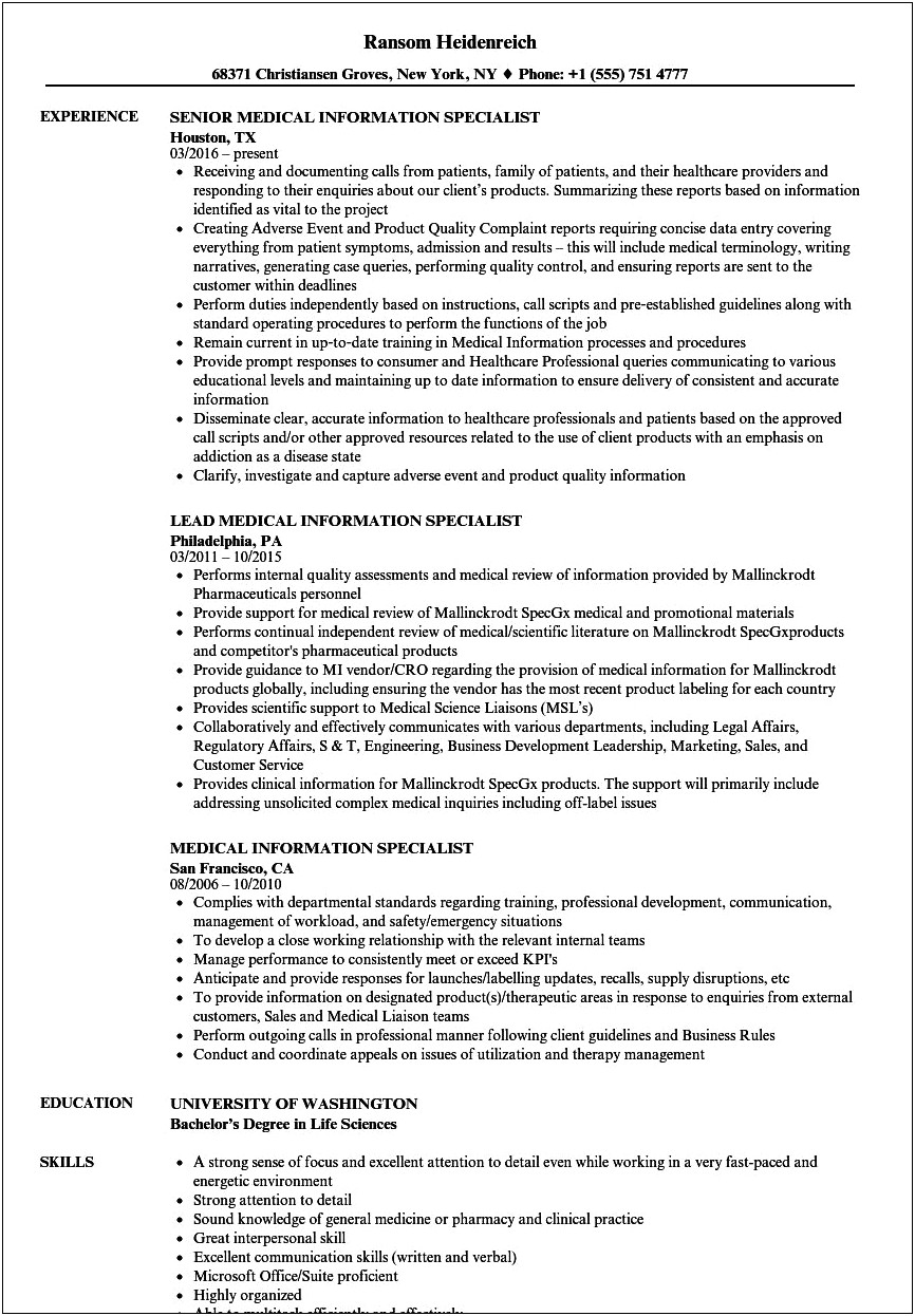 Medical Science Liaison Resume Examples