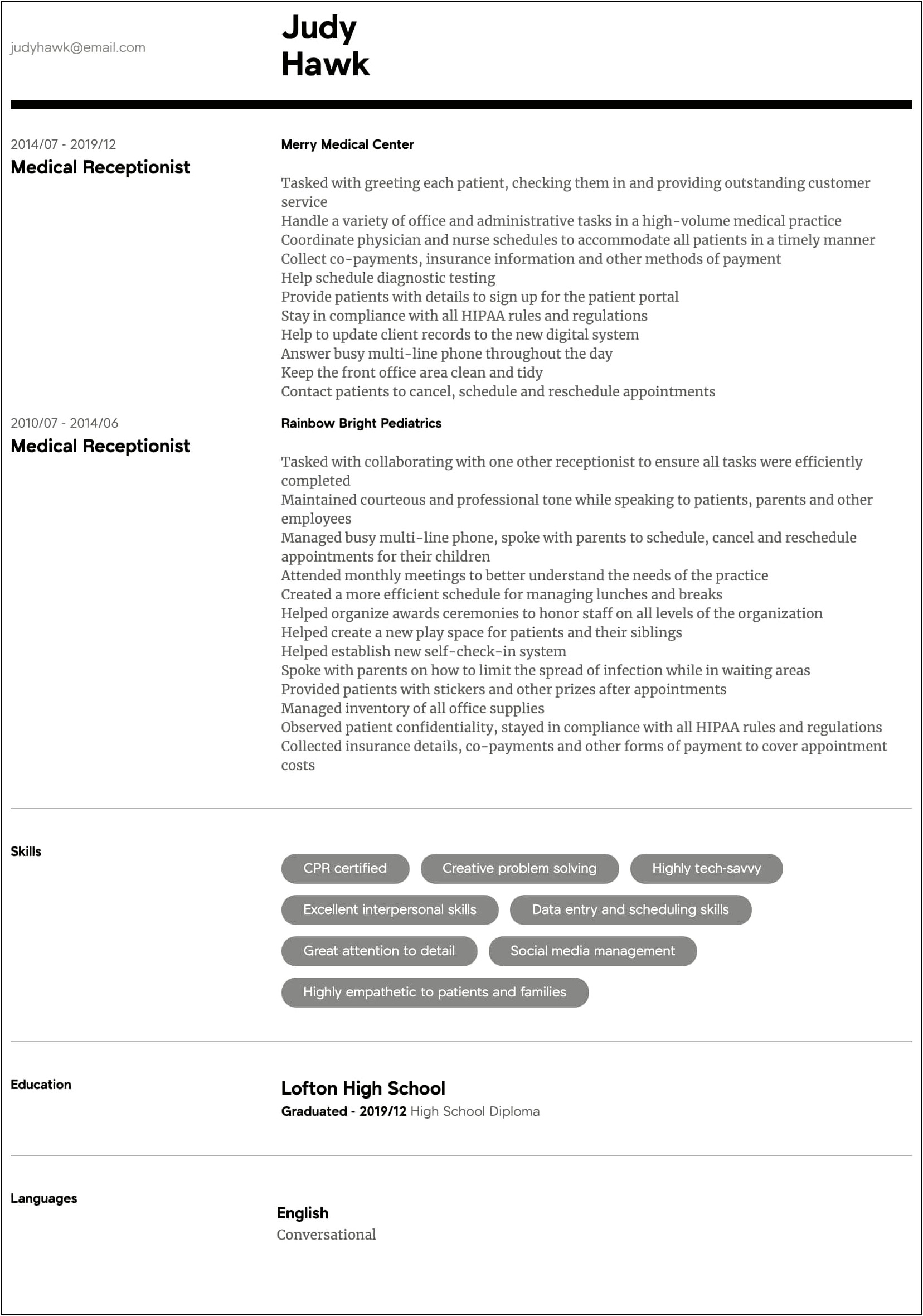 Medical Skill Examples For Resume