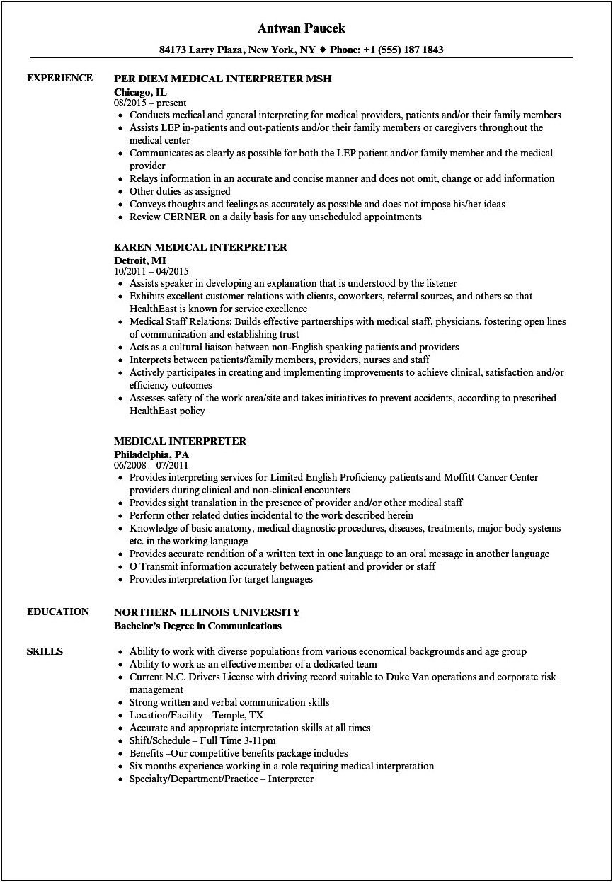 Medical Translation Job Description Resume