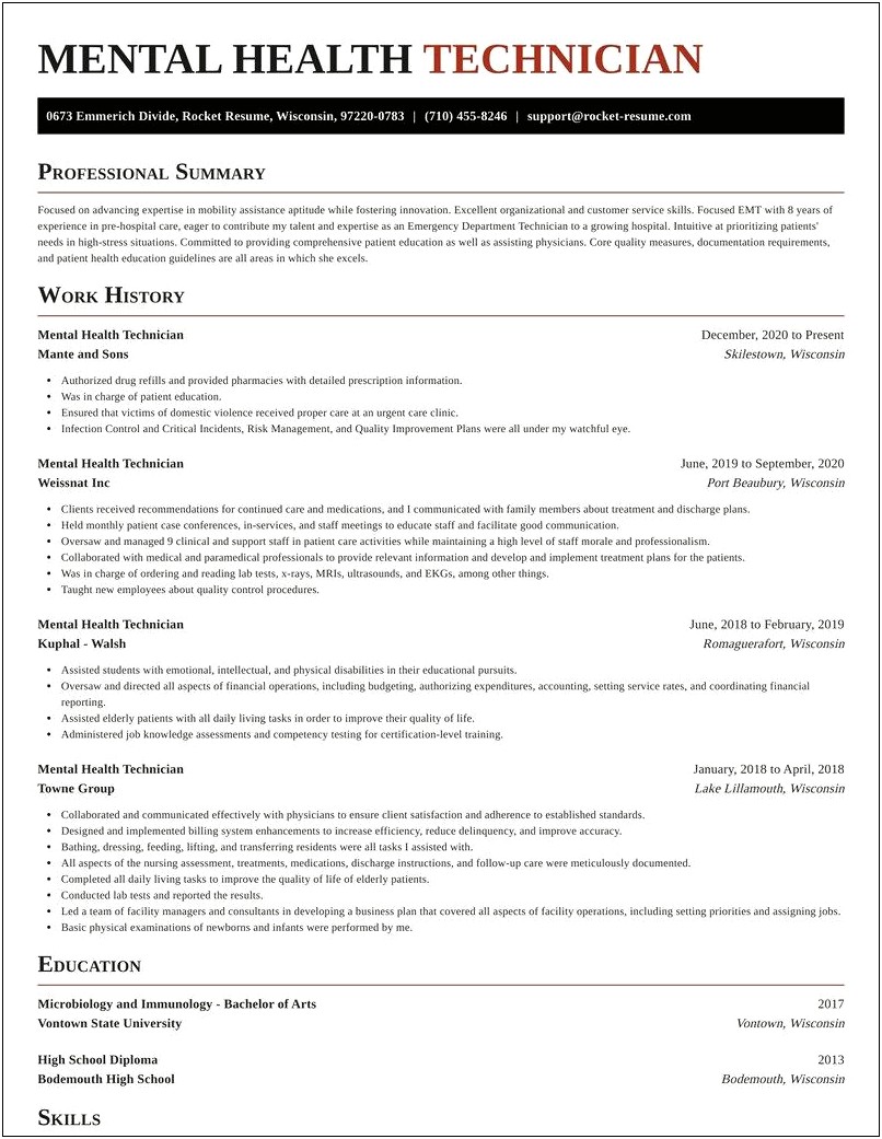 Mental Health Tech Objective Resume