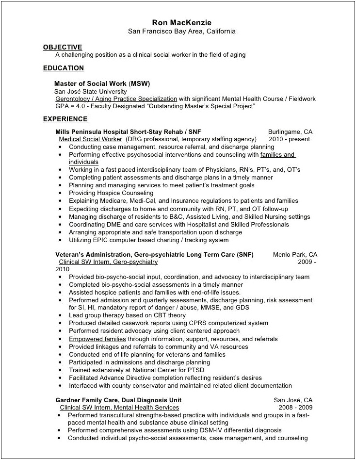 Mental Health Worker Sample Resume