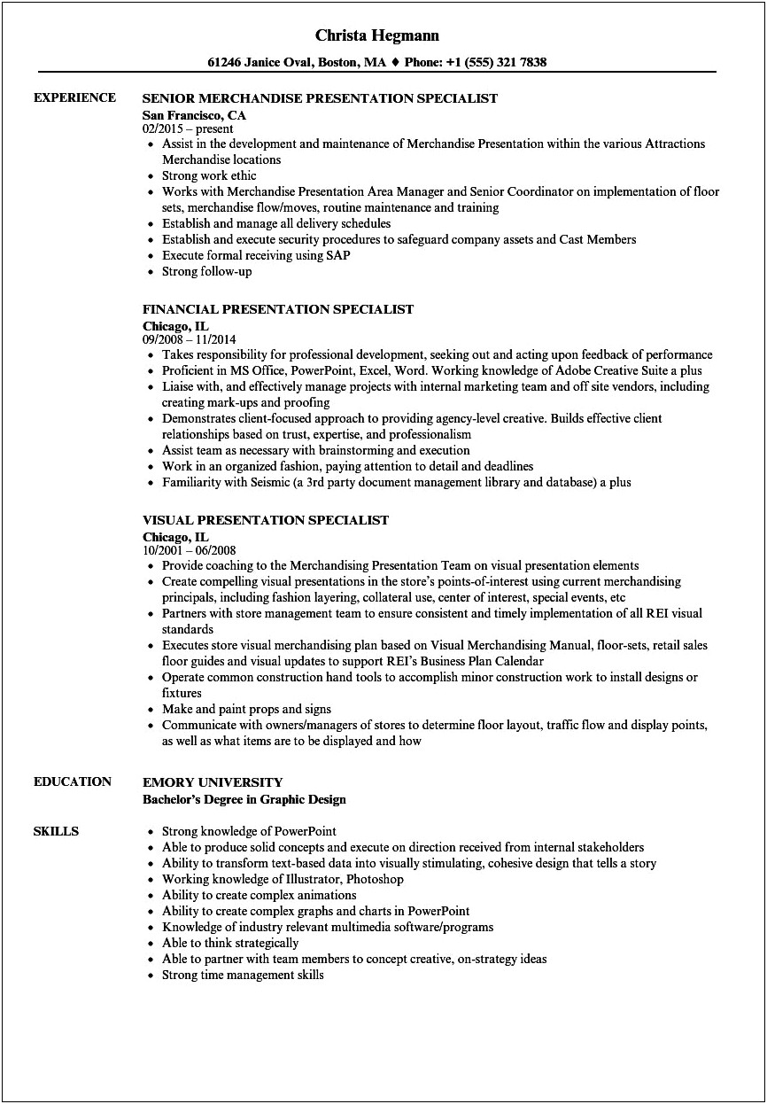 Merchandise Specialist Job Description Resume