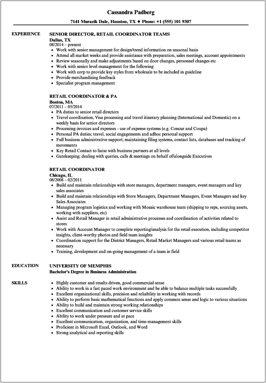 Merchandiser Coordinator Job Description Resume