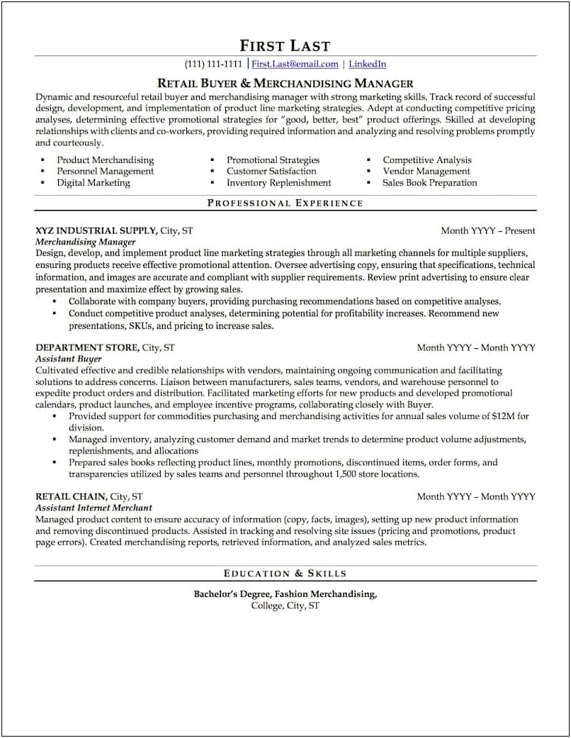 Merchandiser Job Description Sample Resume