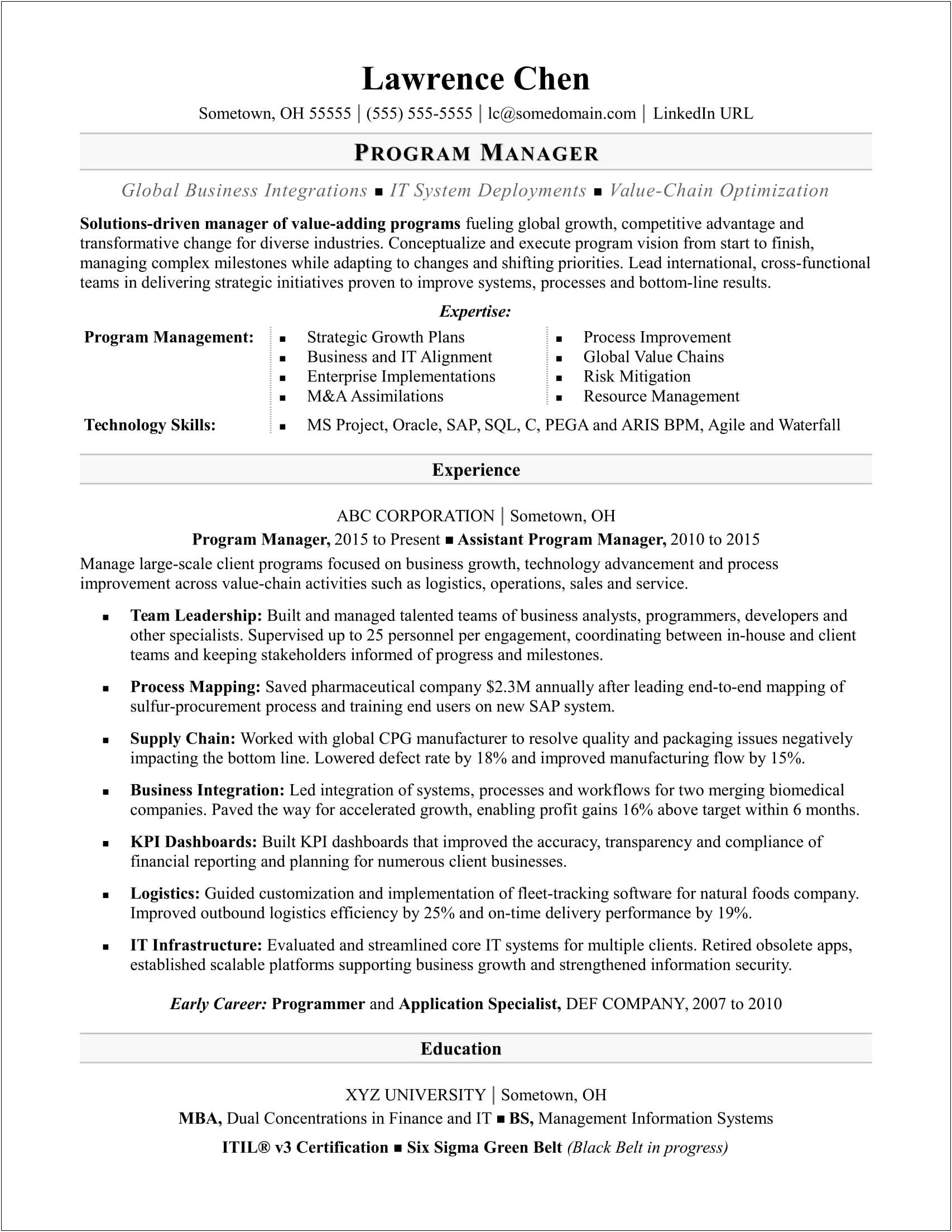 Mergers And Acquisitions Project Manager Resume