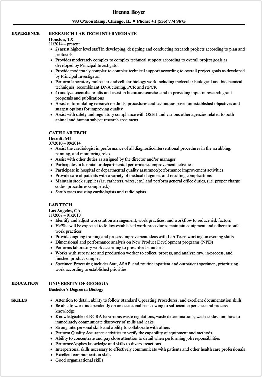 Microbiology Lab Technician Resume Objective