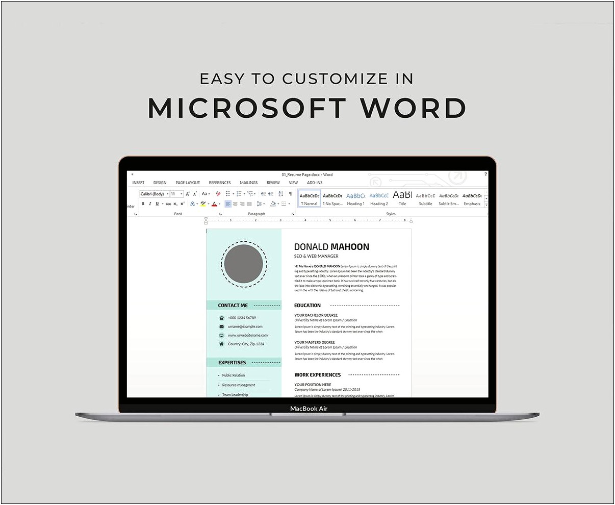Microsoft Word Side By Side Resume