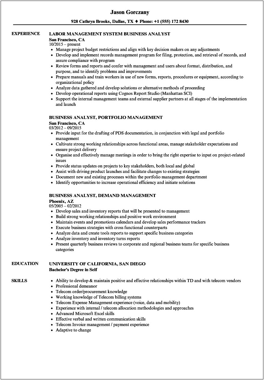 Microstrategy Business Analyst Sample Resume