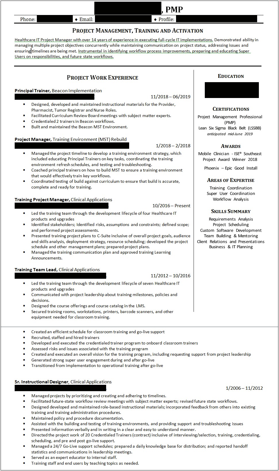 Mid Level I Project Manager Resume