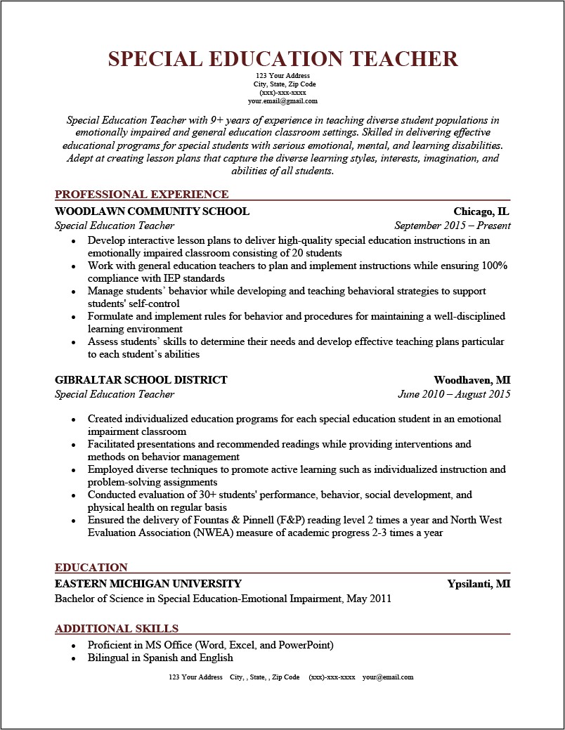 Middle School Student Resume Objective