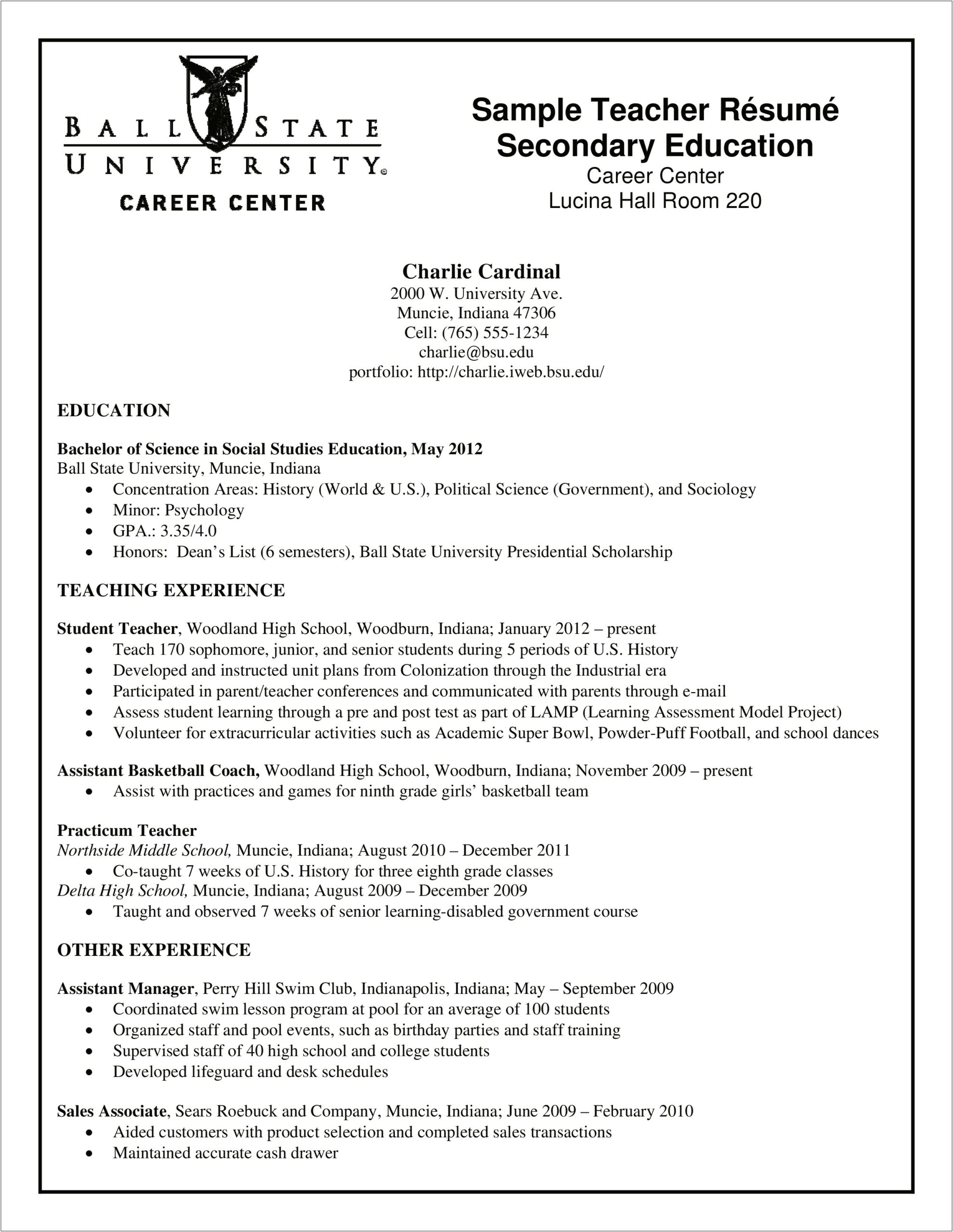 Middle School Teaching Resume Examples