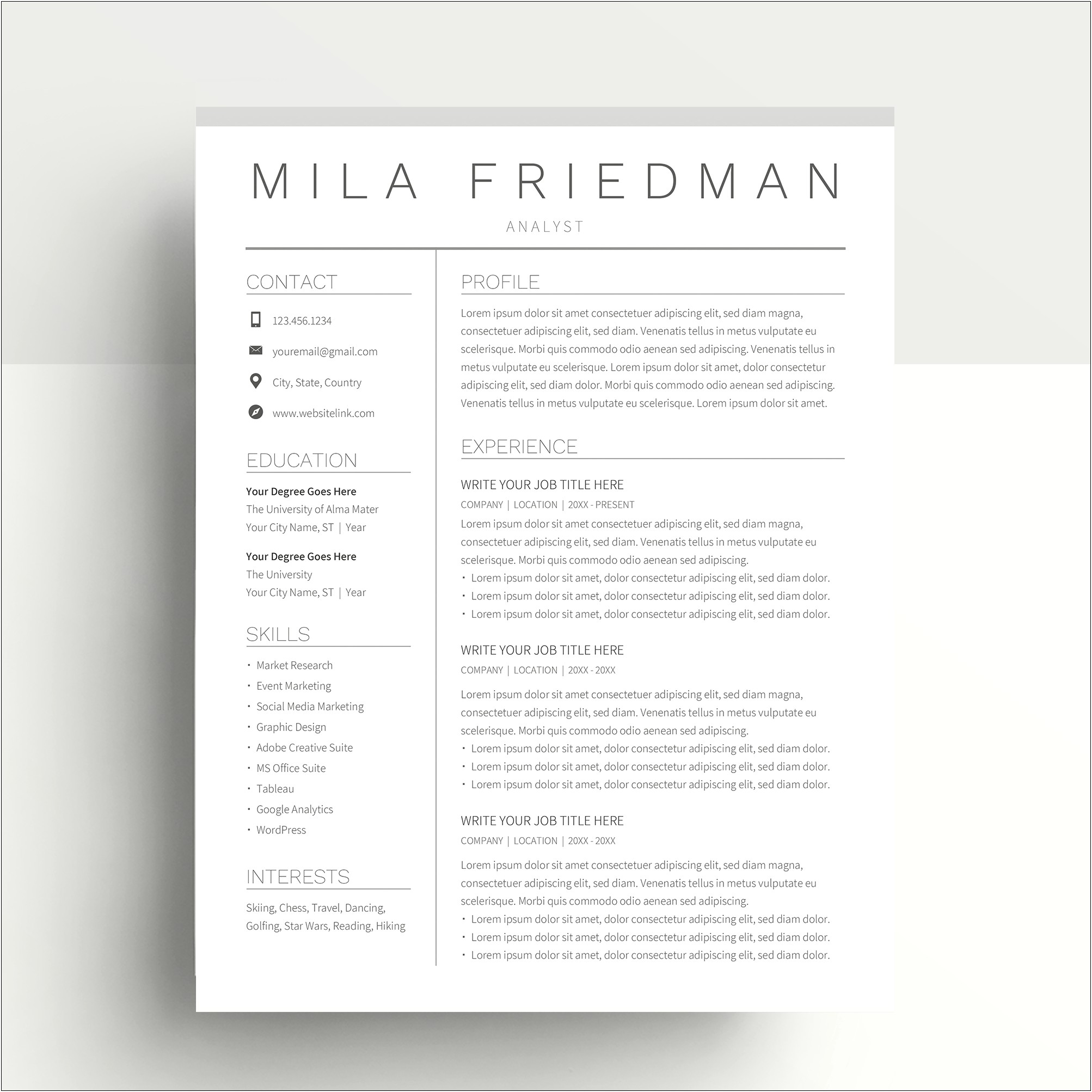 Mila Friedman Resume Template Free