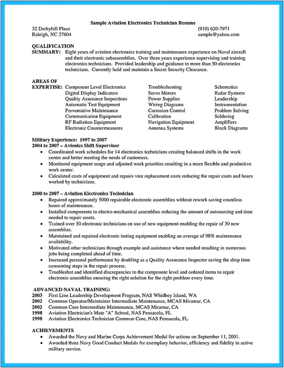 Military Aircraft Mechanic Resume Examples