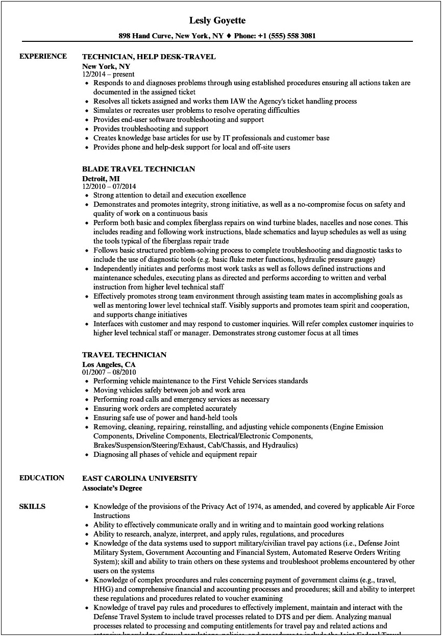 Military Pay Technician Resume Sample
