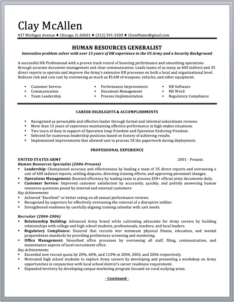 Military Resume For Civilian Job Canada