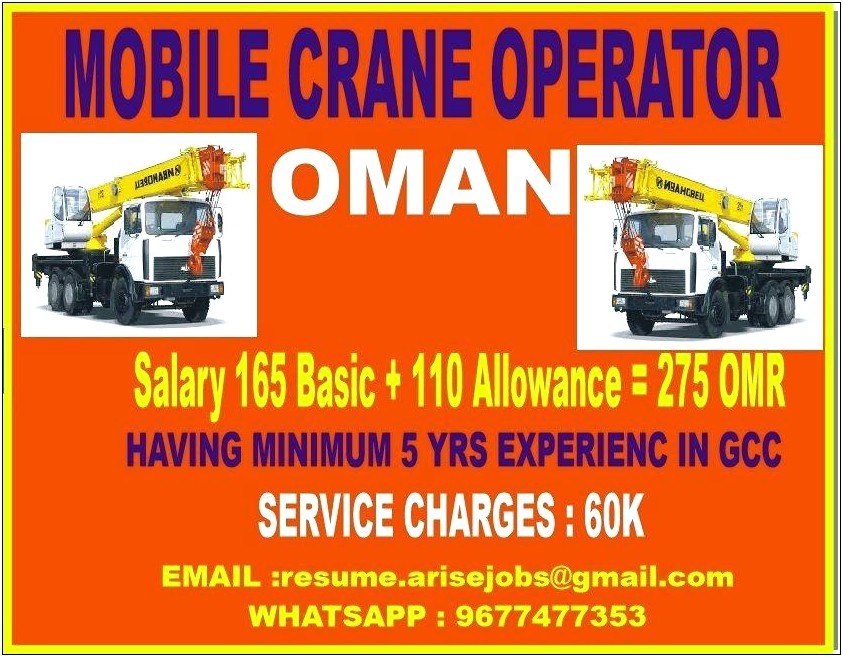 Mobile Crane Operator Job Description Resume