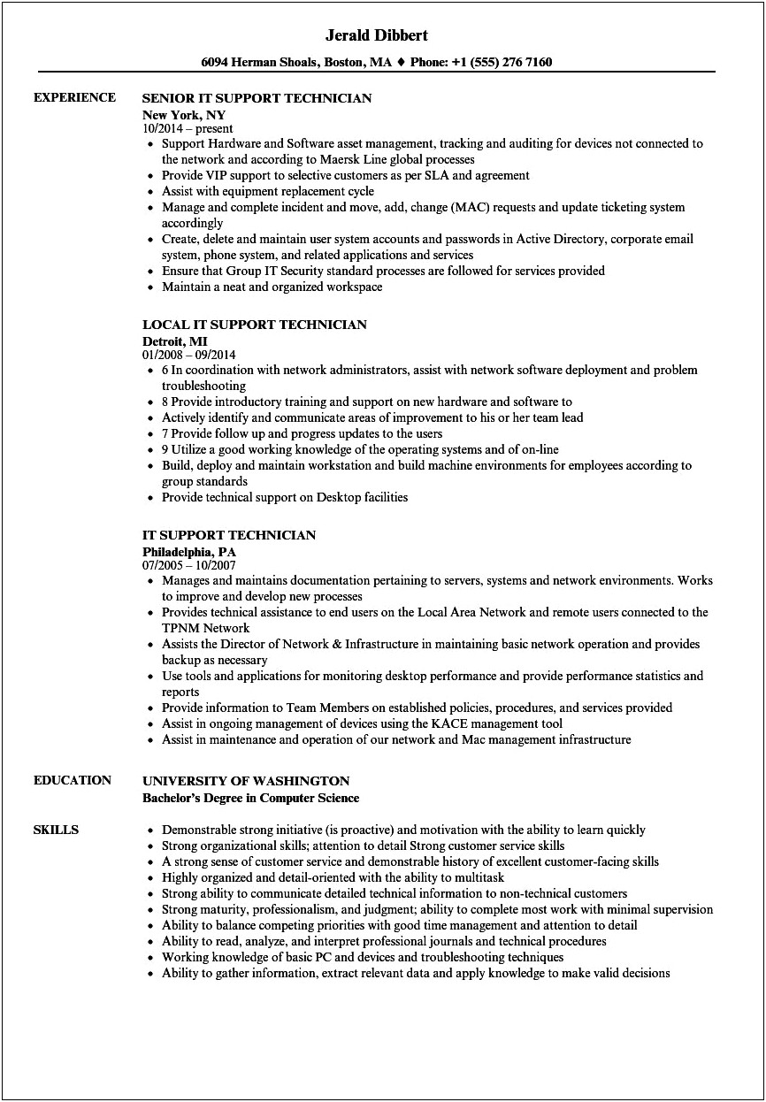 Mobility Support Technician Resume Sample