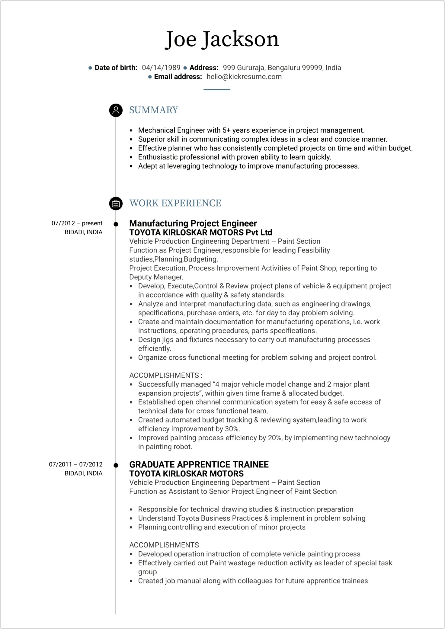 Model Job Description For Resume