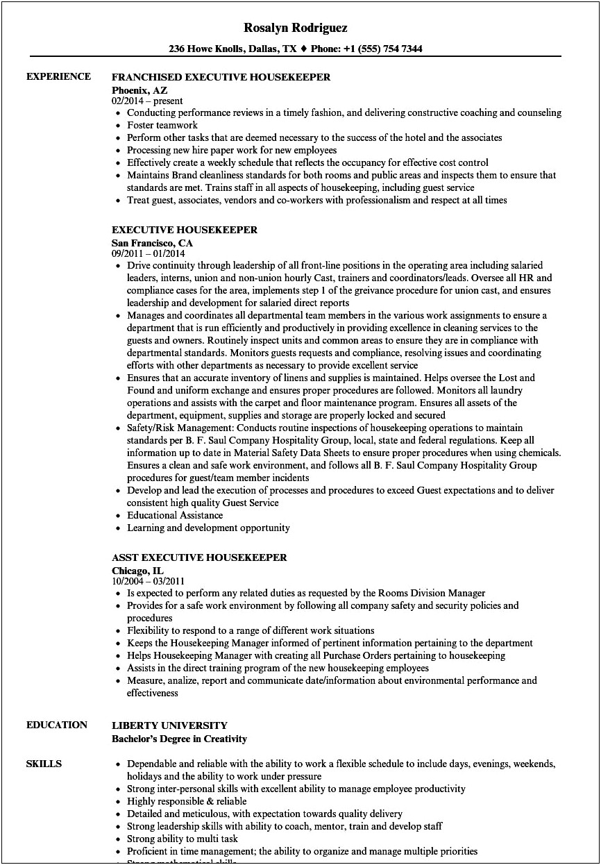 Model Of Template For A Housekeeping Resume