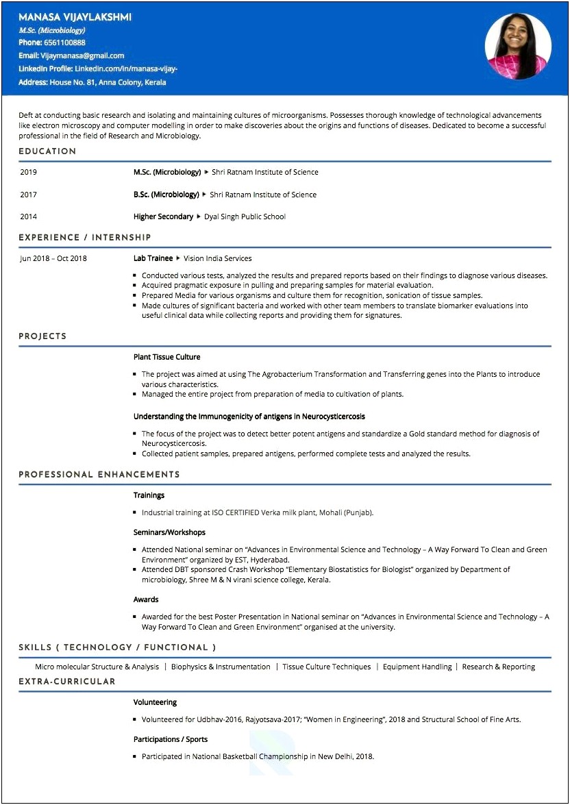 Molecular And Microbiology Resume Example