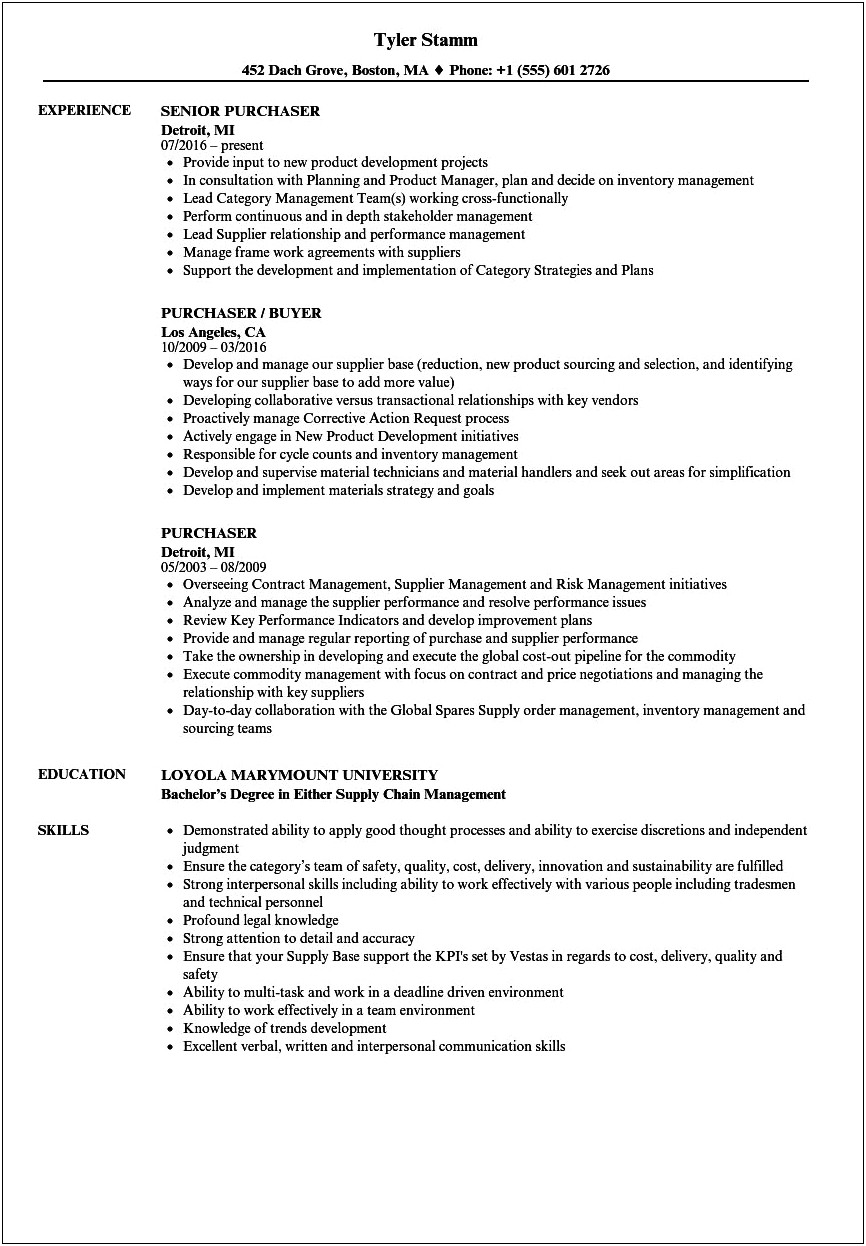 Monster Example Of Purchasing Resume