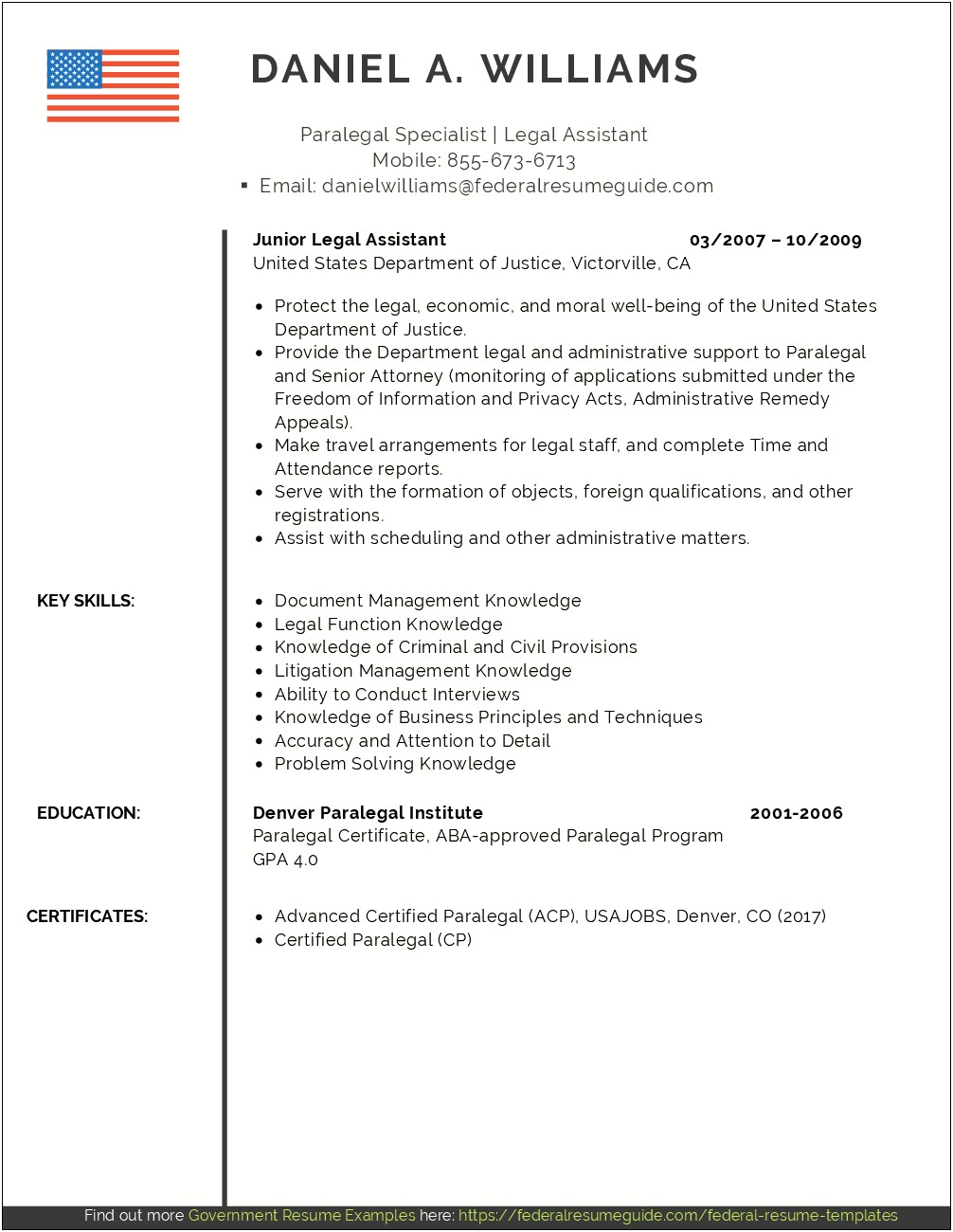 Most Recent Federal Resume Sample 2017