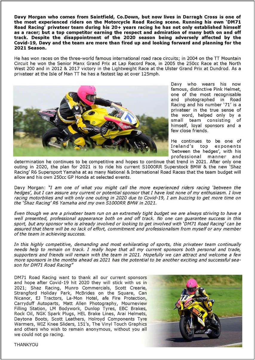 Motocross Resume Example For Sponsorship