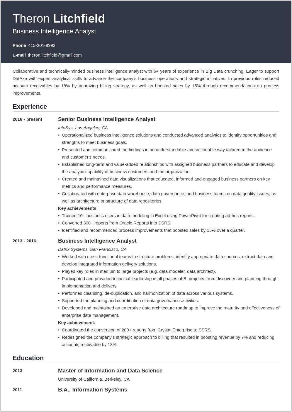 Msbi Resume For 2 Years Experience