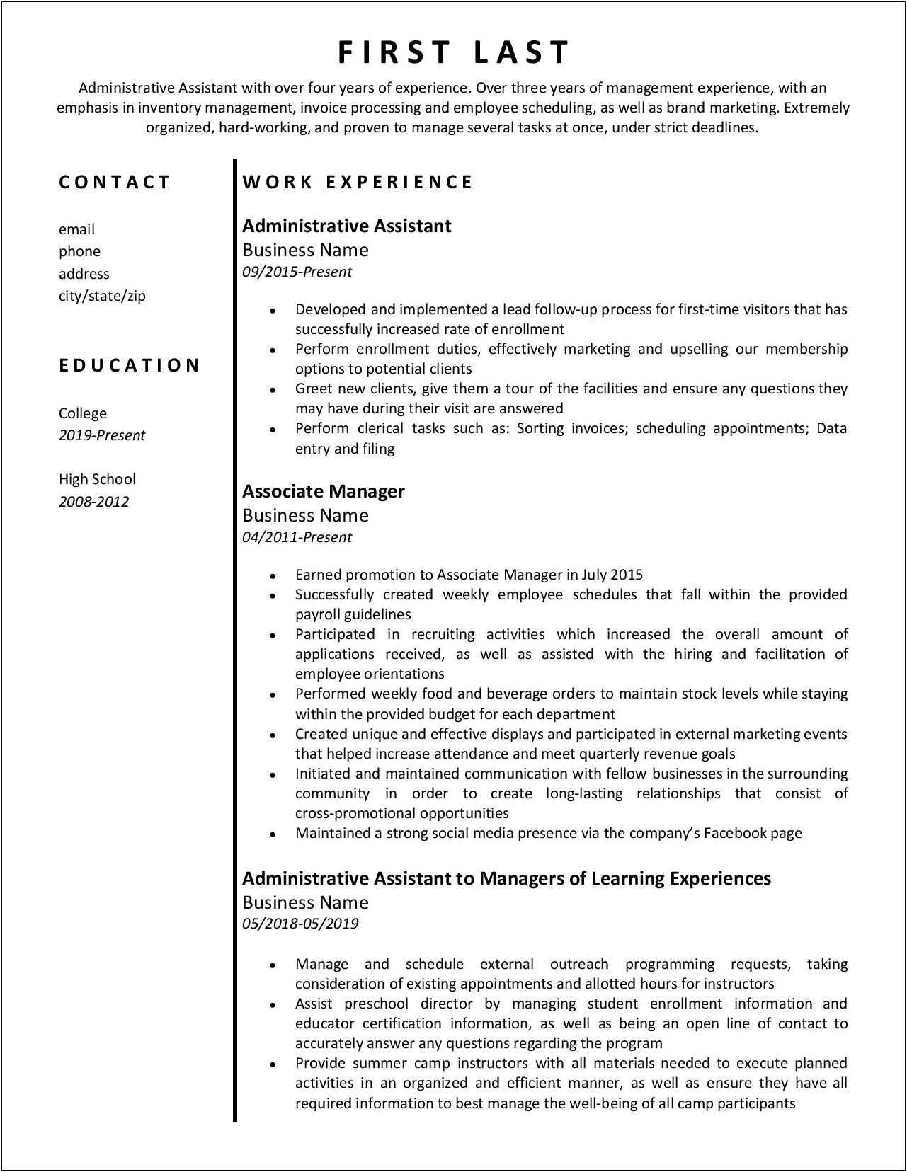 Multiple Job Positions In A Company In Resume