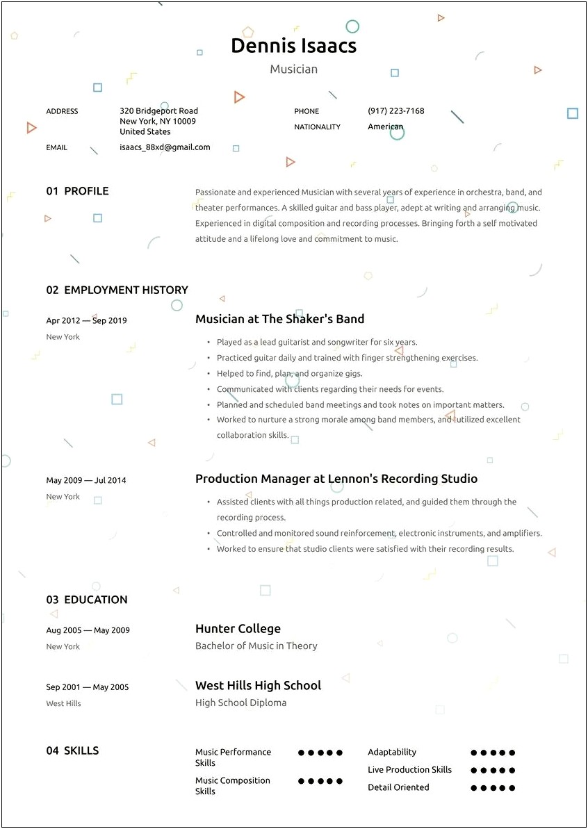 Music Production Assistant Resume Sample