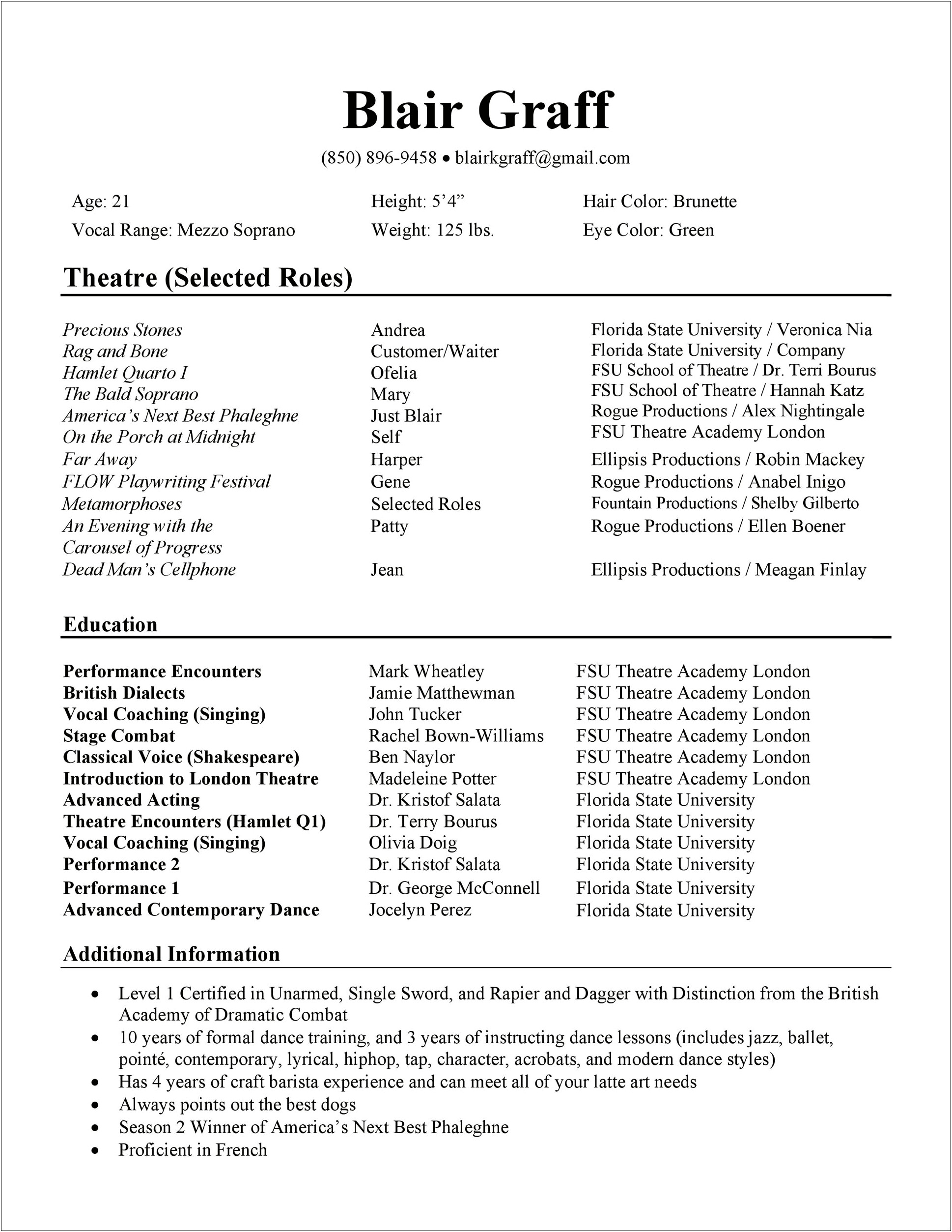 Music Resume For College Application Template